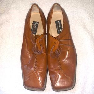 Vintage Giorgio V 14M Brown Italian Leather Square Toe Lace-Up Dress Shoes
